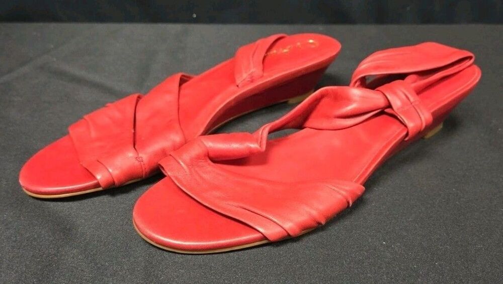 Cole Haan Women's Red  Leather Wedge Red Sandals Size| 8 1/2 AA